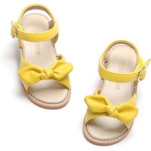 THEE BRON Toddler Girls Sandals Wedding Flower Girl Dress Shoes Summer Open Toe Flats(Tb503-butterlight Yellow)