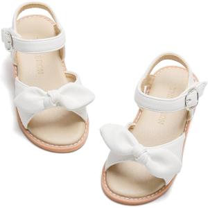THEE BRON Toddler Girls Sandals Wedding Flower Girl Dress Shoes Summer Open Toe Flats(Tb503-celestia White)