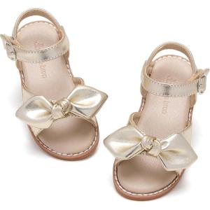 THEE BRON Toddler Girls Sandals Wedding Flower Girl Dress Shoes Summer Open Toe Flats(Tb503-moonlit Gold)