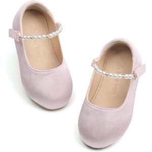 THEE BRON Toddler Mary Janes Ballet Dress Flats Flower Girl Sparkly Pearl Shoes(Af402-blush Pink)