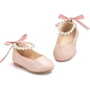 THEE BRON Toddler Mary Janes Ballet Dress Flats Flower Girl Sparkly Pearl Shoes(Af409-ballet Pink)