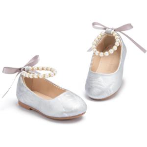 THEE BRON Toddler Mary Janes Ballet Dress Flats Flower Girl Sparkly Pearl Shoes(Af409-moonlight Silver)