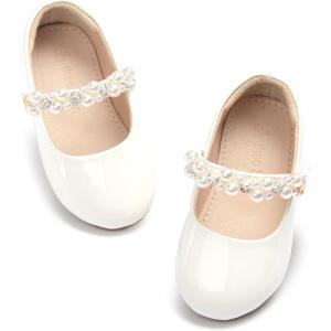 THEE BRON Toddler Mary Janes Ballet Dress Flats Flower Girl Sparkly Pearl Shoes(Af476-glimmer Ivory)