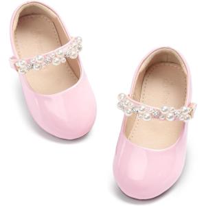 THEE BRON Toddler Mary Janes Ballet Dress Flats Flower Girl Sparkly Pearl Shoes(Af476-pearl Pink)