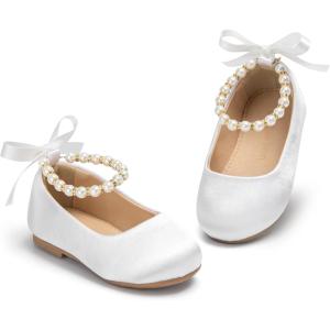 THEE BRON Toddler Mary Janes Ballet Dress Flats Flower Girl Sparkly Pearl Shoes(Af502-pearl White)