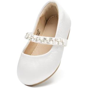 THEE BRON Toddler Mary Janes Ballet Dress Flats Flower Girl Sparkly Pearl Shoes(Af538-pearl White)