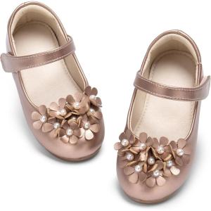 THEE BRON Toddler Mary Janes Ballet Dress Flats Flower Girl Sparkly Pearl Shoes(Af544-pearly Rose)