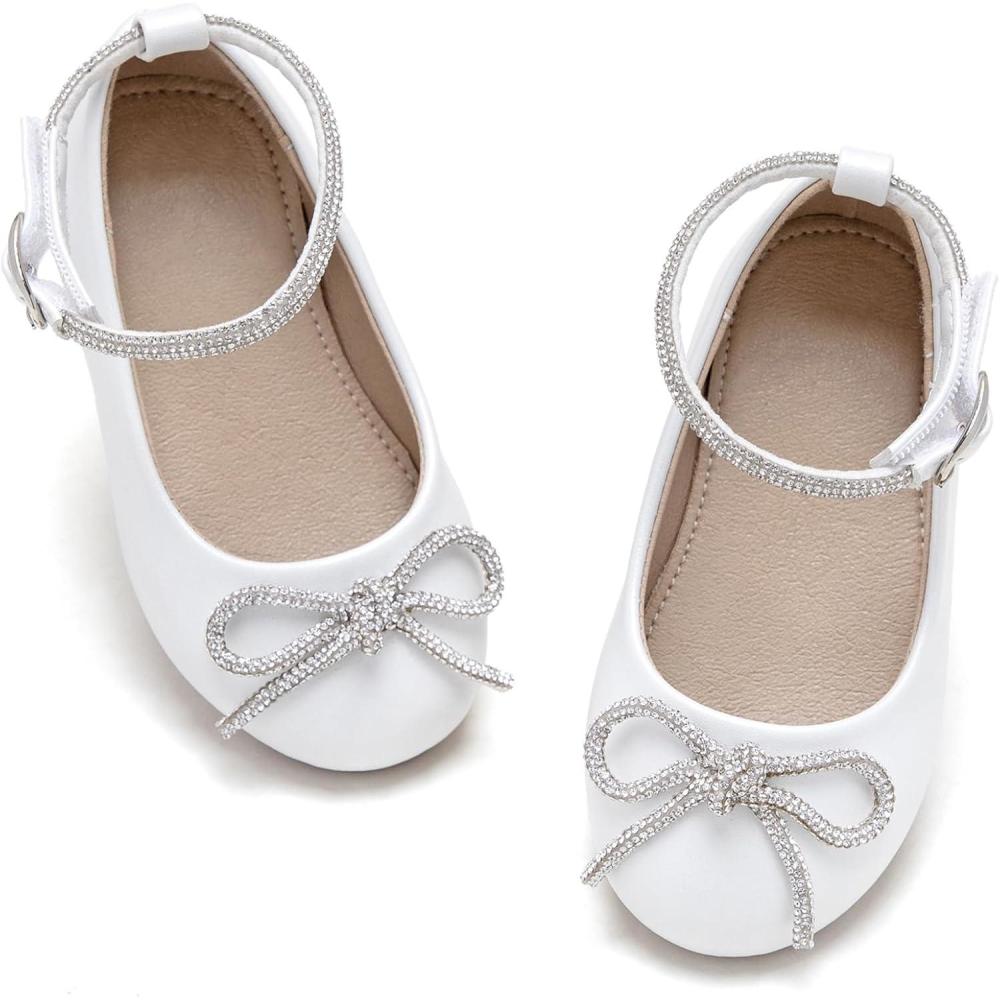 imageGirls Mary Jane Ballet Flats Easy On Strap Dress Shoes for Party WeddingAf336pearl White