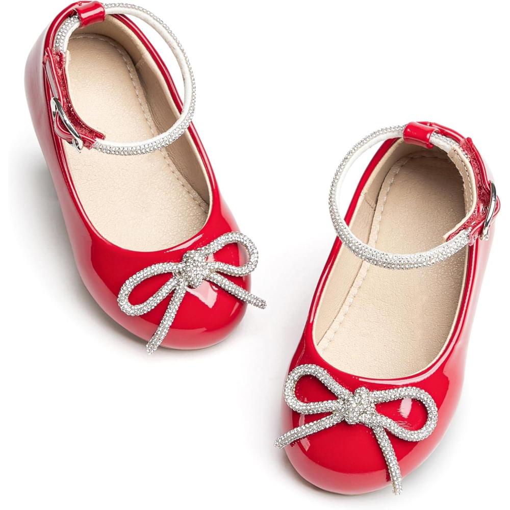 imageGirls Mary Jane Ballet Flats Easy On Strap Dress Shoes for Party WeddingAf336scarlet Red