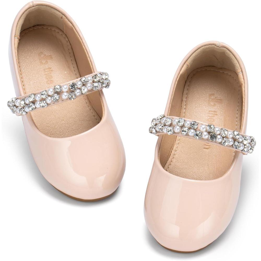 imageGirls Mary Jane Ballet Flats Easy On Strap Dress Shoes for Party WeddingAf508creamy Nude