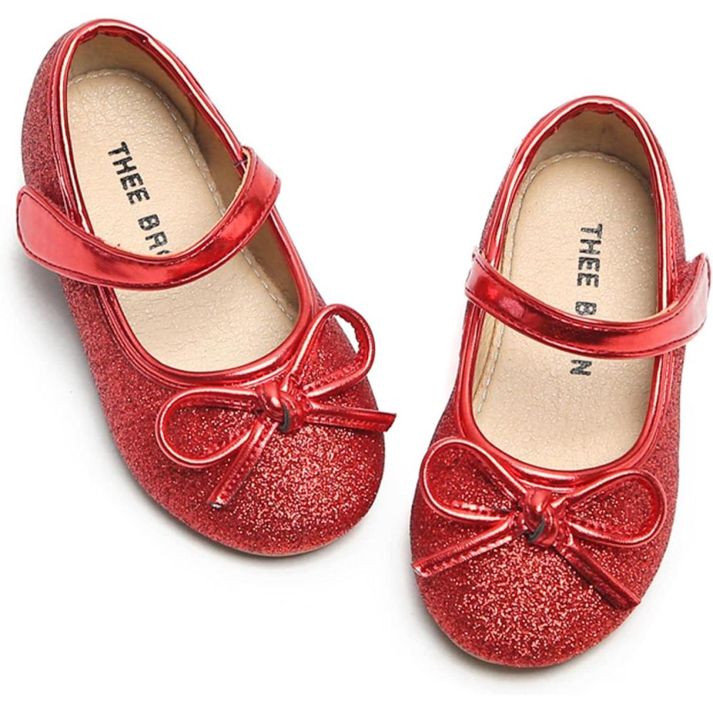 imageGirls Mary Jane Ballet Flats Easy On Strap Dress Shoes for Party WeddingG03crimson Red