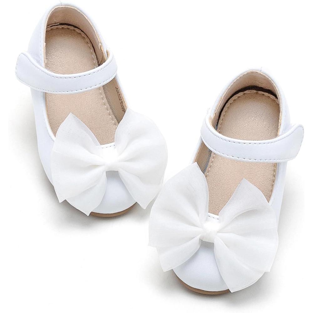 imageGirls Mary Jane Ballet Flats Easy On Strap Dress Shoes for Party WeddingG06 White