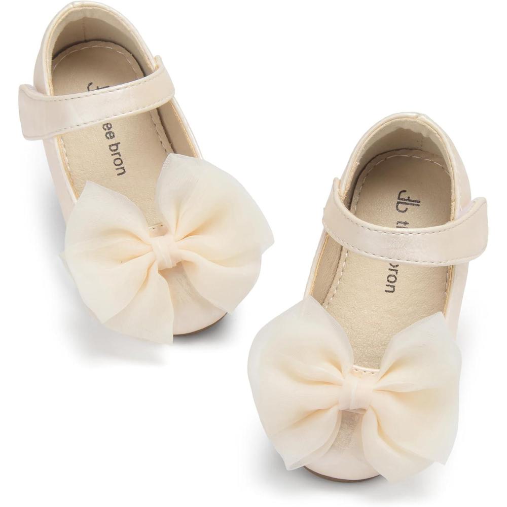 imageGirls Mary Jane Ballet Flats Easy On Strap Dress Shoes for Party WeddingG06creamy Nude