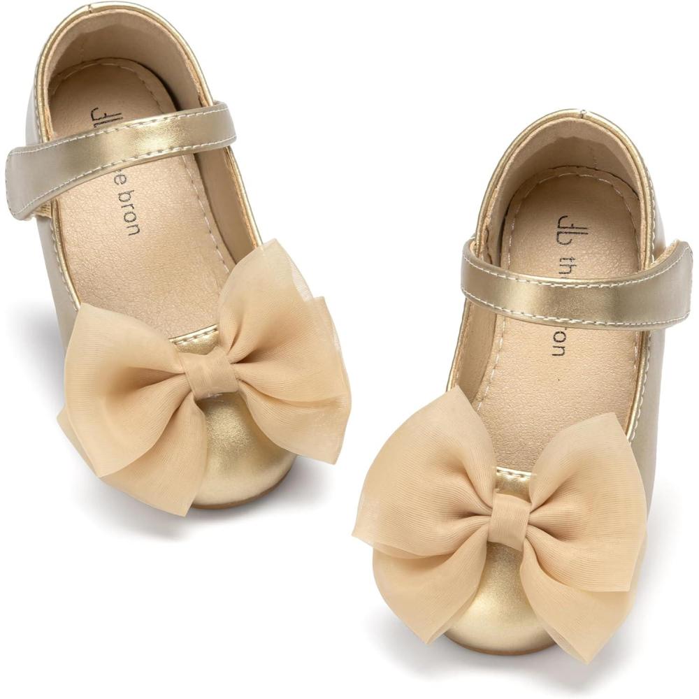 imageGirls Mary Jane Ballet Flats Easy On Strap Dress Shoes for Party WeddingG06patina Gold