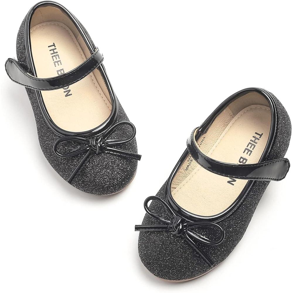 imageGirls Mary Jane Ballet Flats Easy On Strap Dress Shoes for Party WeddingG20 Black