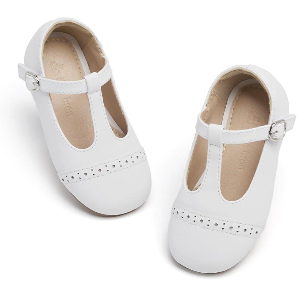 imageTHEE BRON Girls TStrap Shoes  Square Toe for Wide Feet  Party ampamp Dress Toddler KidAf318leather White