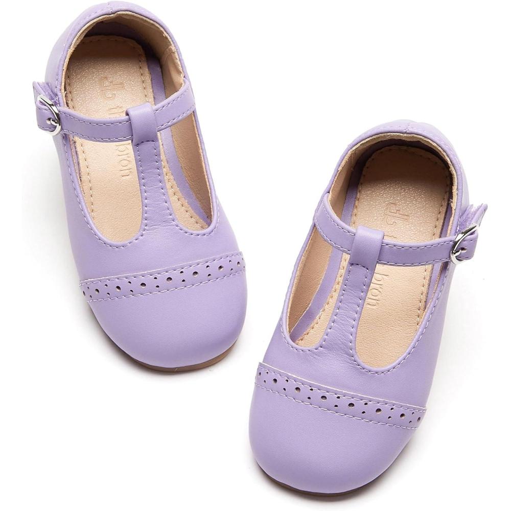 imageTHEE BRON Girls TStrap Shoes  Square Toe for Wide Feet  Party ampamp Dress Toddler KidAf318lilac Purple