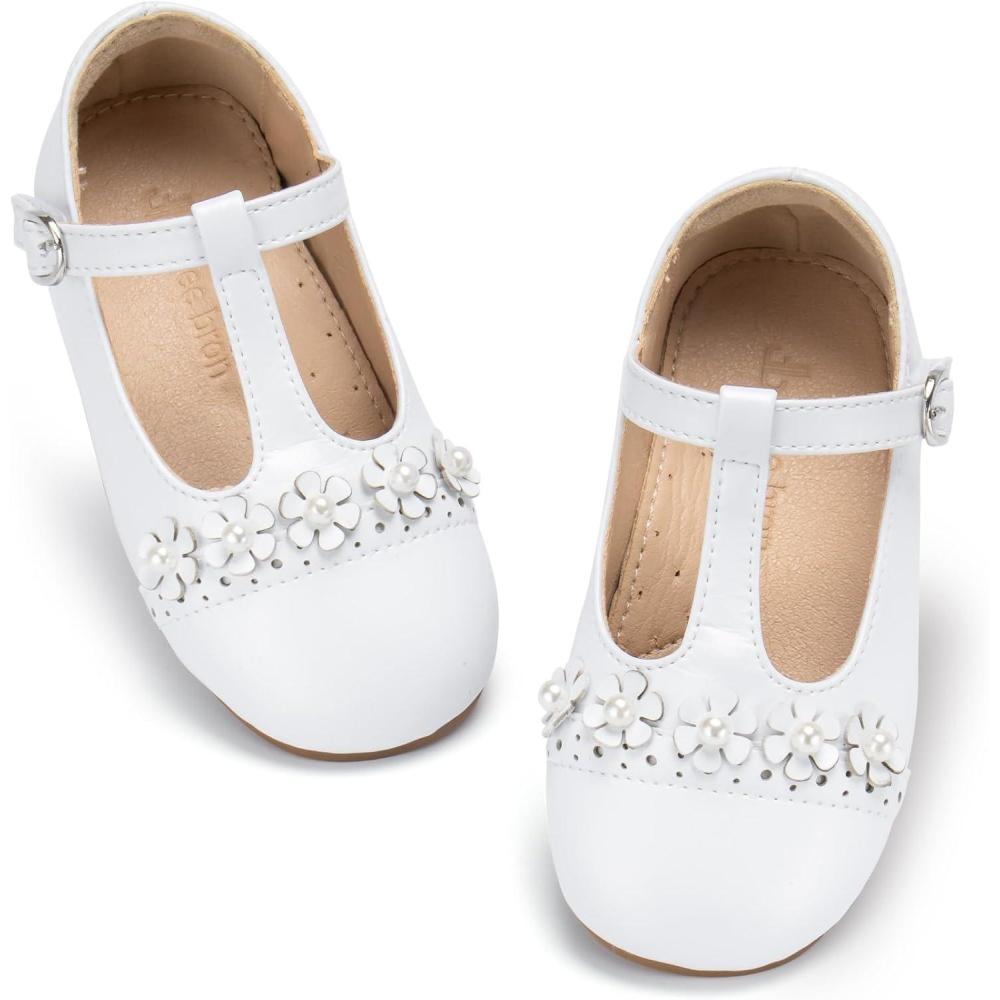 imageTHEE BRON Girls TStrap Shoes  Square Toe for Wide Feet  Party ampamp Dress Toddler KidAf474celestia White