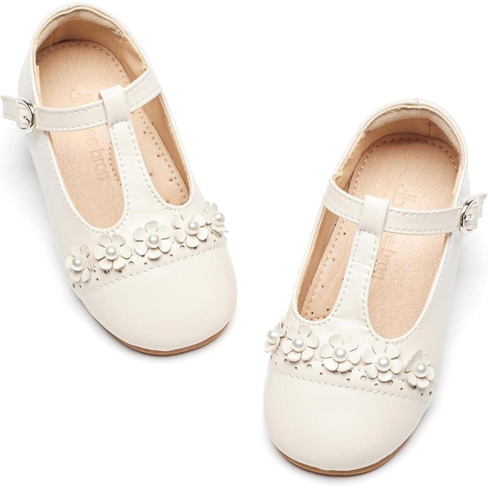 imageTHEE BRON Girls TStrap Shoes  Square Toe for Wide Feet  Party ampamp Dress Toddler KidAf474creamy Beige