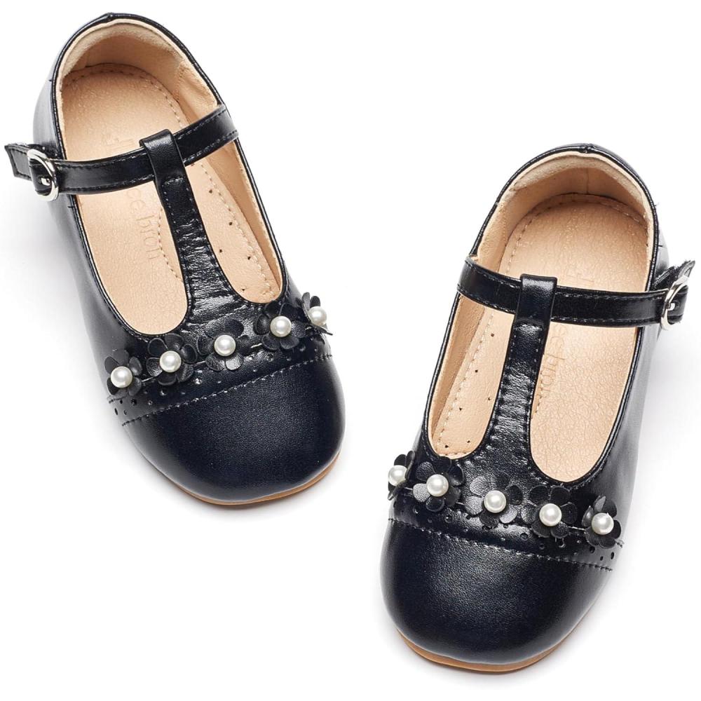 imageTHEE BRON Girls TStrap Shoes  Square Toe for Wide Feet  Party ampamp Dress Toddler KidAf474midnight Black