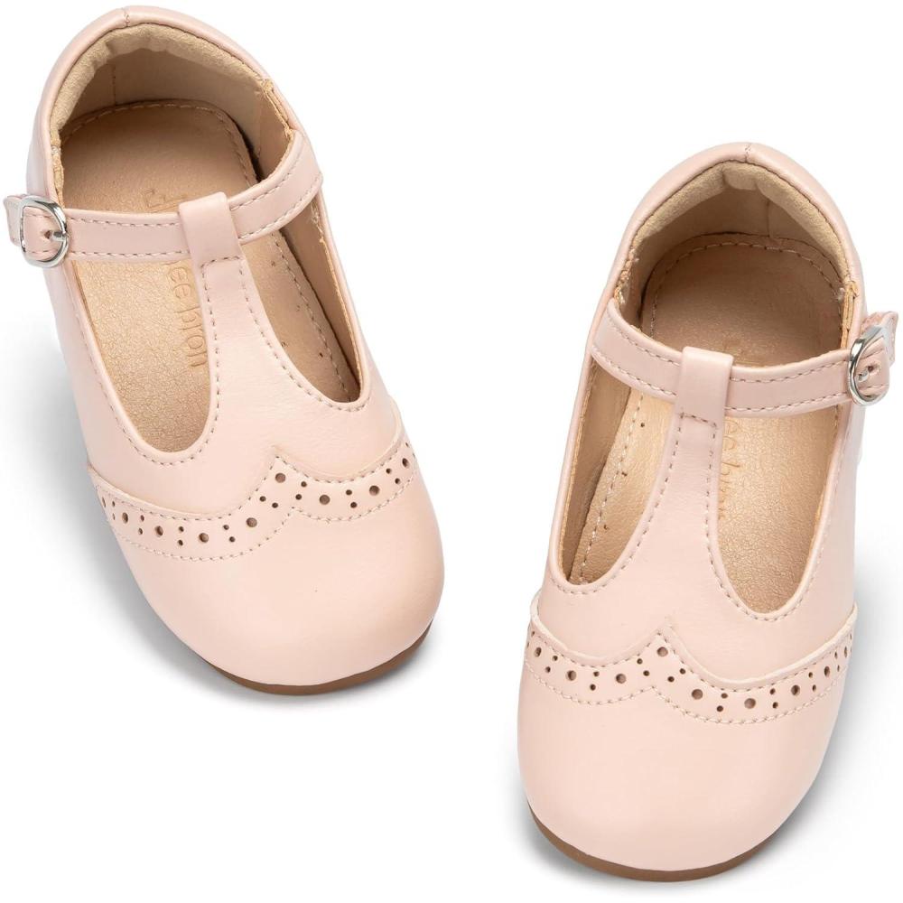 imageTHEE BRON Girls TStrap Shoes  Square Toe for Wide Feet  Party ampamp Dress Toddler KidAf512blush Pink