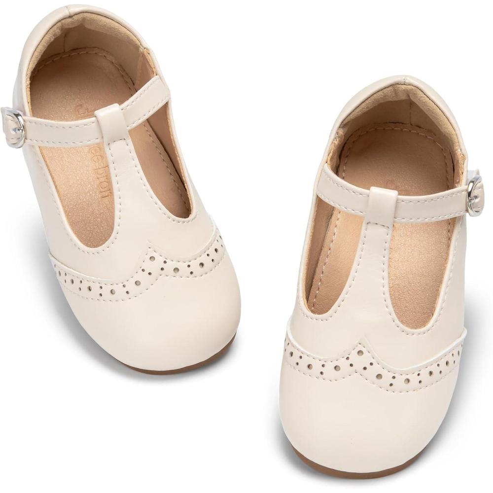 imageTHEE BRON Girls TStrap Shoes  Square Toe for Wide Feet  Party ampamp Dress Toddler KidAf512buttery Apricot