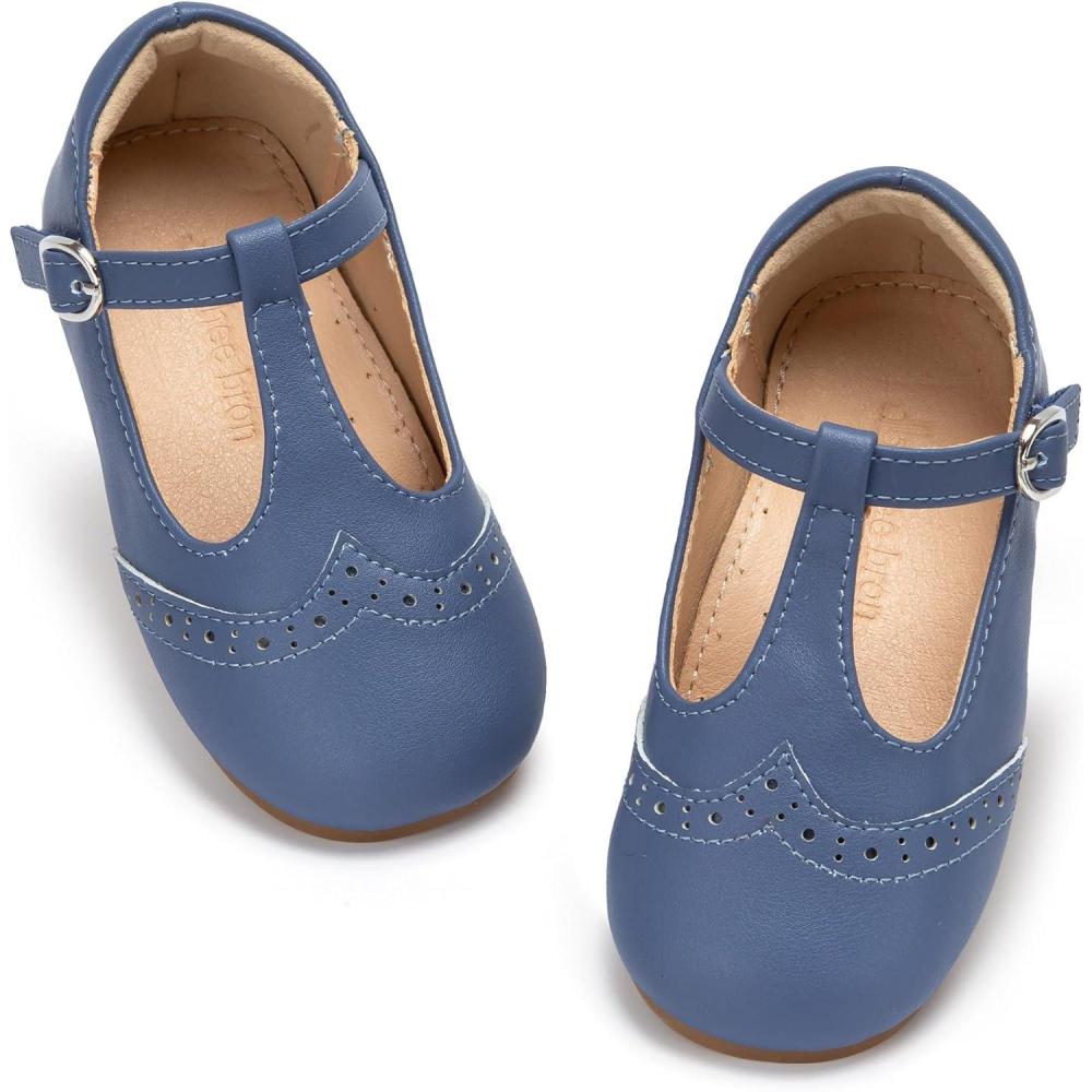 imageTHEE BRON Girls TStrap Shoes  Square Toe for Wide Feet  Party ampamp Dress Toddler KidAf512cornflower Blue