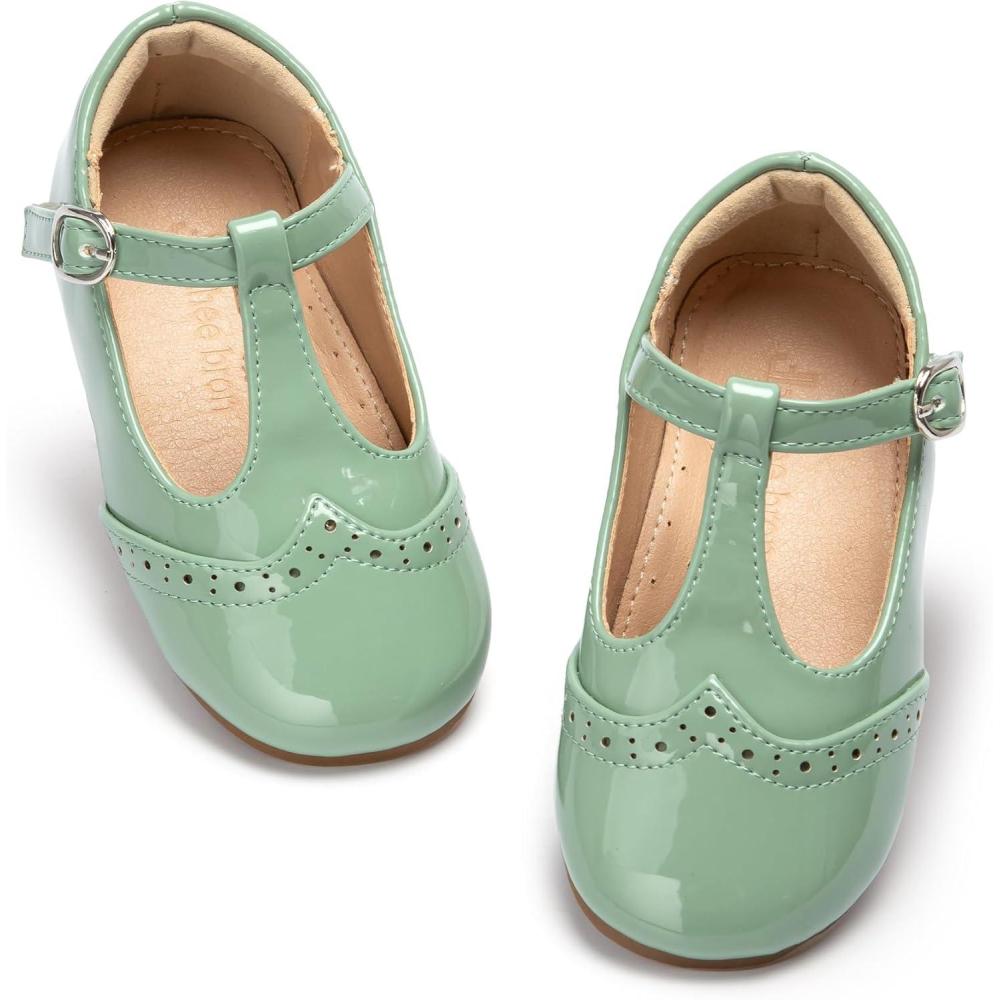 imageTHEE BRON Girls TStrap Shoes  Square Toe for Wide Feet  Party ampamp Dress Toddler KidAf514olive Green