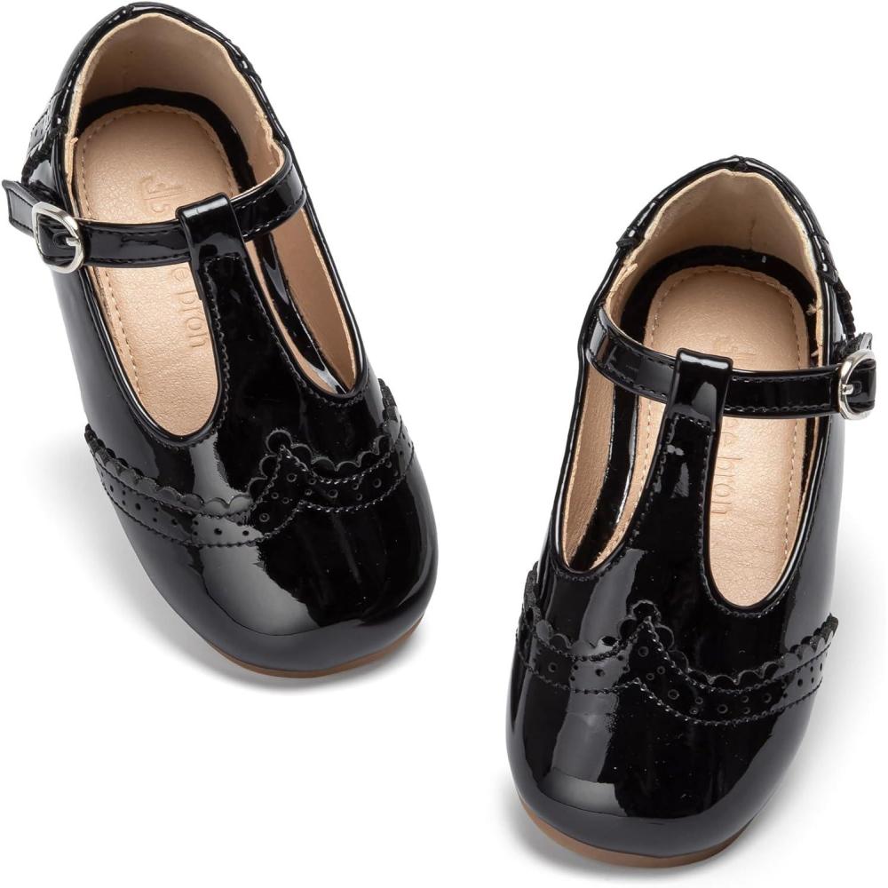 imageTHEE BRON Girls TStrap Shoes  Square Toe for Wide Feet  Party ampamp Dress Toddler KidAf516pmidnight Black