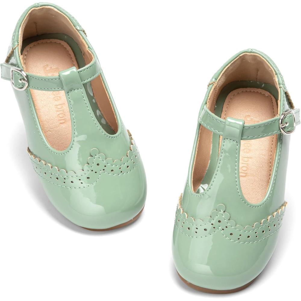 imageTHEE BRON Girls TStrap Shoes  Square Toe for Wide Feet  Party ampamp Dress Toddler KidAf516polive Green