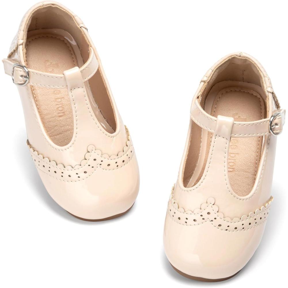 imageTHEE BRON Girls TStrap Shoes  Square Toe for Wide Feet  Party ampamp Dress Toddler KidAf516ppeachy Apricot