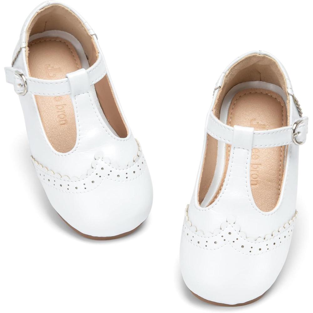 imageTHEE BRON Girls TStrap Shoes  Square Toe for Wide Feet  Party ampamp Dress Toddler KidAf520lcelestia White