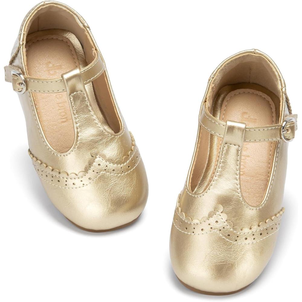 imageTHEE BRON Girls TStrap Shoes  Square Toe for Wide Feet  Party ampamp Dress Toddler KidAf520lmoonlit Gold