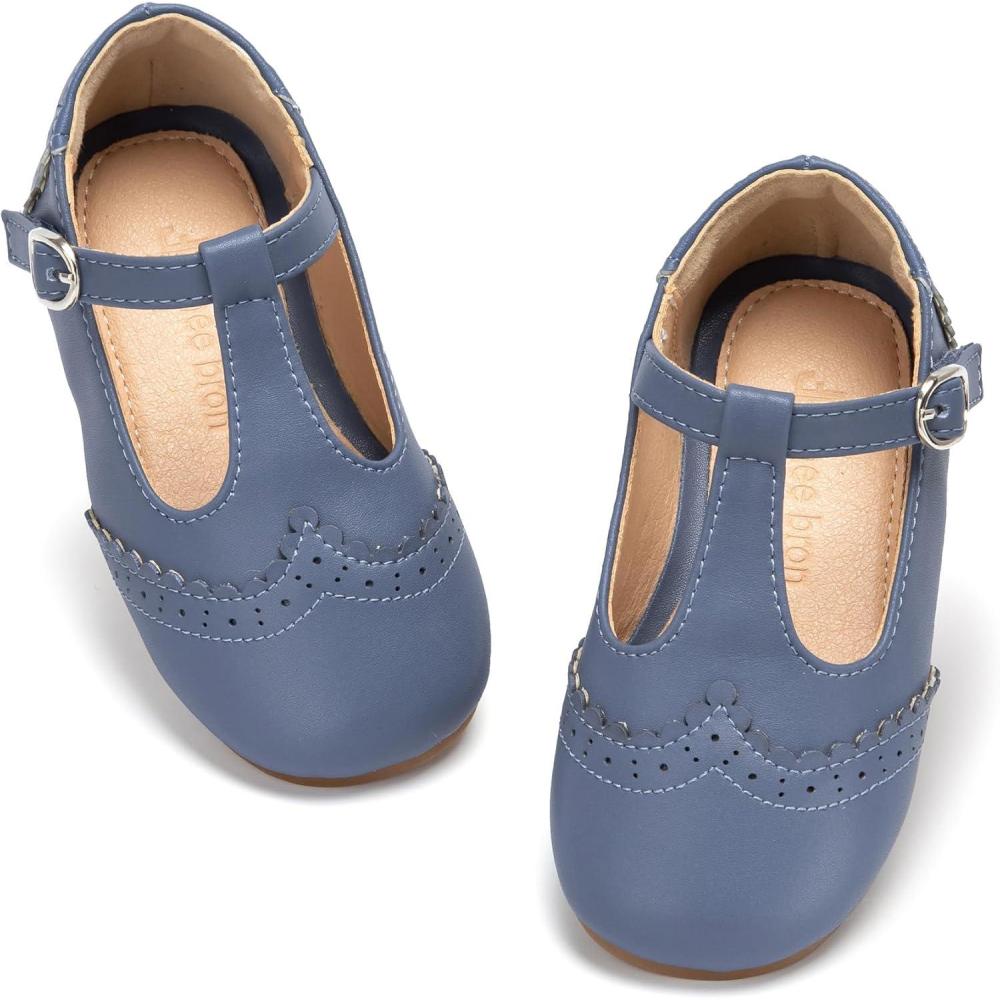 imageTHEE BRON Girls TStrap Shoes  Square Toe for Wide Feet  Party ampamp Dress Toddler KidAf520ltwilight Grey