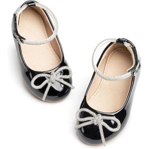 Girls Mary Jane Ballet Flats Easy On Strap Dress Shoes for Party Wedding(Af336-midnight Black)