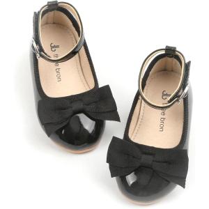 Girls Mary Jane Ballet Flats Easy On Strap Dress Shoes for Party Wedding(Af342-midnight Black)