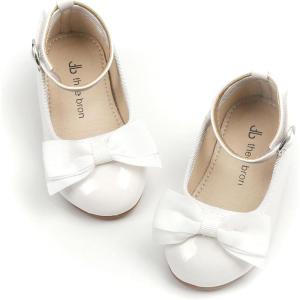 Girls Mary Jane Ballet Flats Easy On Strap Dress Shoes for Party Wedding(Af342-pearl White)