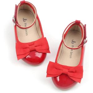Girls Mary Jane Ballet Flats Easy On Strap Dress Shoes for Party Wedding(Af342-ruby Red)