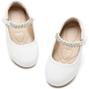 Girls Mary Jane Ballet Flats Easy On Strap Dress Shoes for Party Wedding(Af438-mirror White)