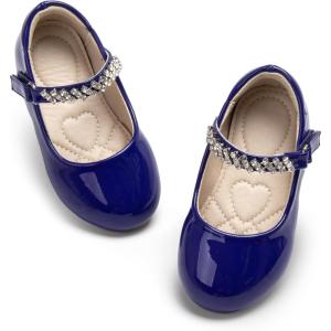 Girls Mary Jane Ballet Flats Easy On Strap Dress Shoes for Party Wedding(Af438-royal Navy)