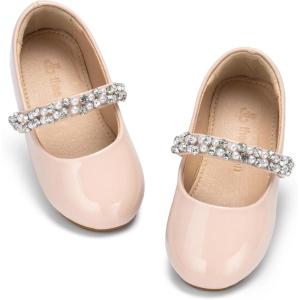 Girls Mary Jane Ballet Flats Easy On Strap Dress Shoes for Party Wedding(Af508-creamy Nude)