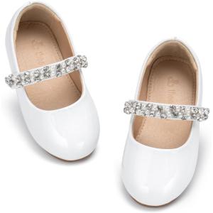 Girls Mary Jane Ballet Flats Easy On Strap Dress Shoes for Party Wedding(Af508-pearl White)