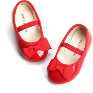 Girls Mary Jane Ballet Flats Easy On Strap Dress Shoes for Party Wedding(G02-scarlet Red)
