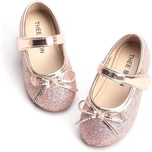 Girls Mary Jane Ballet Flats Easy On Strap Dress Shoes for Party Wedding(G03-nebula Pink)