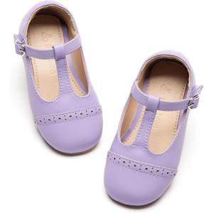 THEE BRON Girls T-Strap Shoes | Square Toe for Wide Feet | Party & Dress Toddler Kid(Af318-lilac Purple)