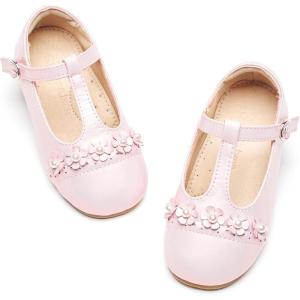 THEE BRON Girls T-Strap Shoes | Square Toe for Wide Feet | Party & Dress Toddler Kid(Af474-blush Pink)