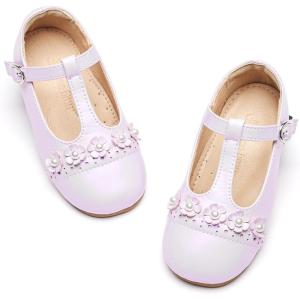 THEE BRON Girls T-Strap Shoes | Square Toe for Wide Feet | Party & Dress Toddler Kid(Af474-lavender Purple)
