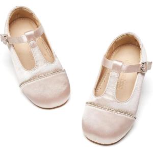 THEE BRON Girls T-Strap Shoes | Square Toe for Wide Feet | Party & Dress Toddler Kid(Af484-pink)