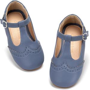 THEE BRON Girls T-Strap Shoes | Square Toe for Wide Feet | Party & Dress Toddler Kid(Af520l-twilight Grey)