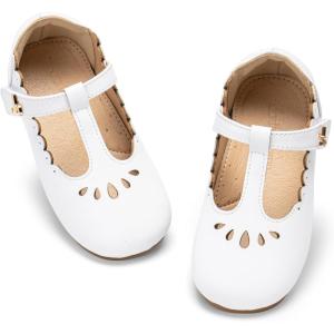 THEE BRON Girls T-Strap Shoes | Square Toe for Wide Feet | Party & Dress Toddler Kid(Af560-celestia White)